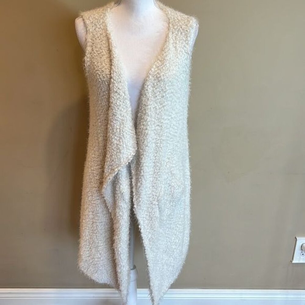 Women’s Sweater Vest Size Medium Open Front Waterfall Long Length Lagenlook Soft